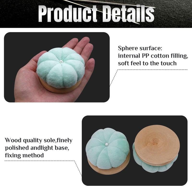 Uxney Pin Cushion,Wooden Sewing Pin Cushion Pincushion Needle Cushion for Sewing Quilting Needlework DIY Crafts(Light Green,2 PCS) - Image 4